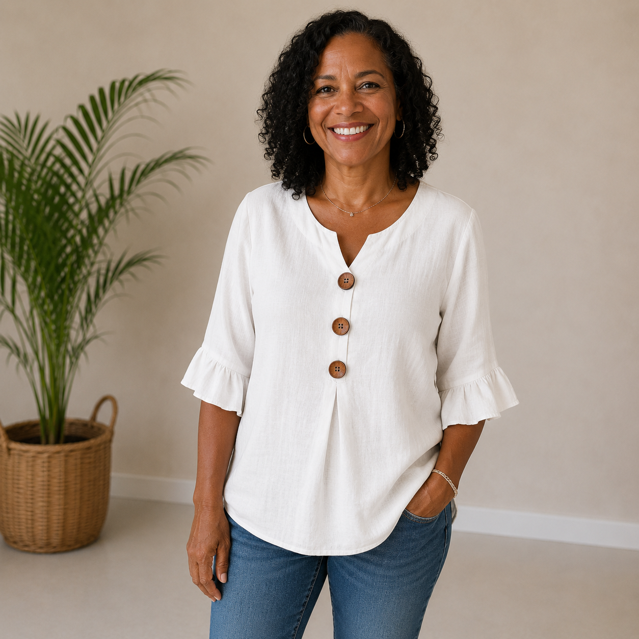 Ava | Ruffle Button Blouse