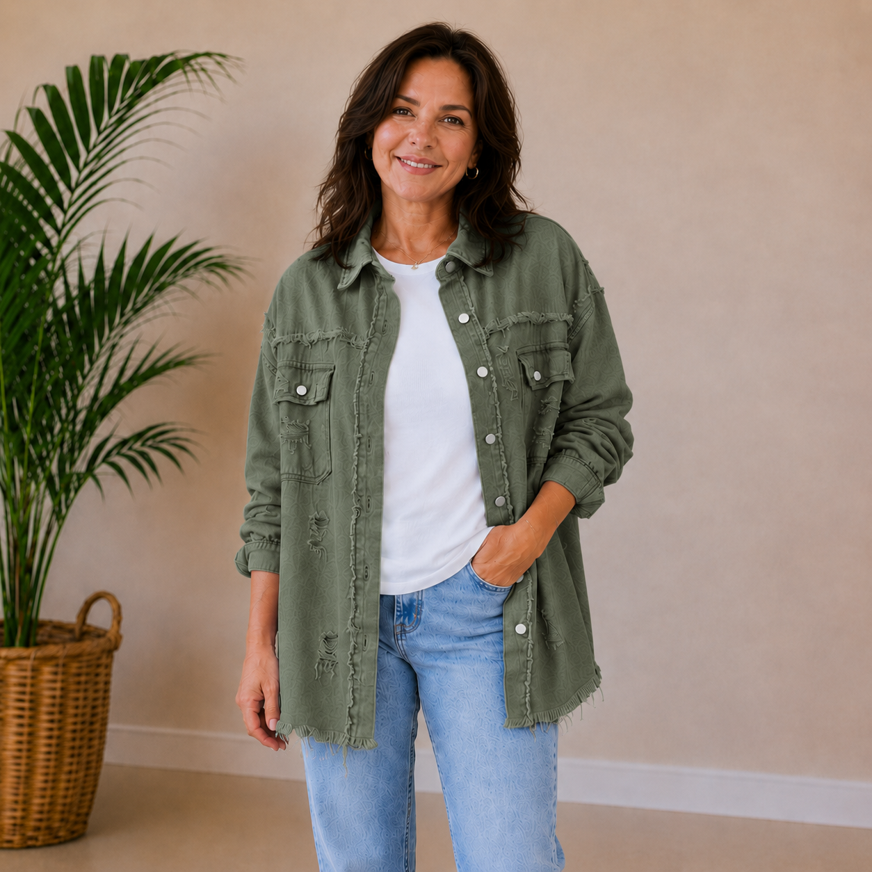 Kara | Oversized Frayed Denim Jacket