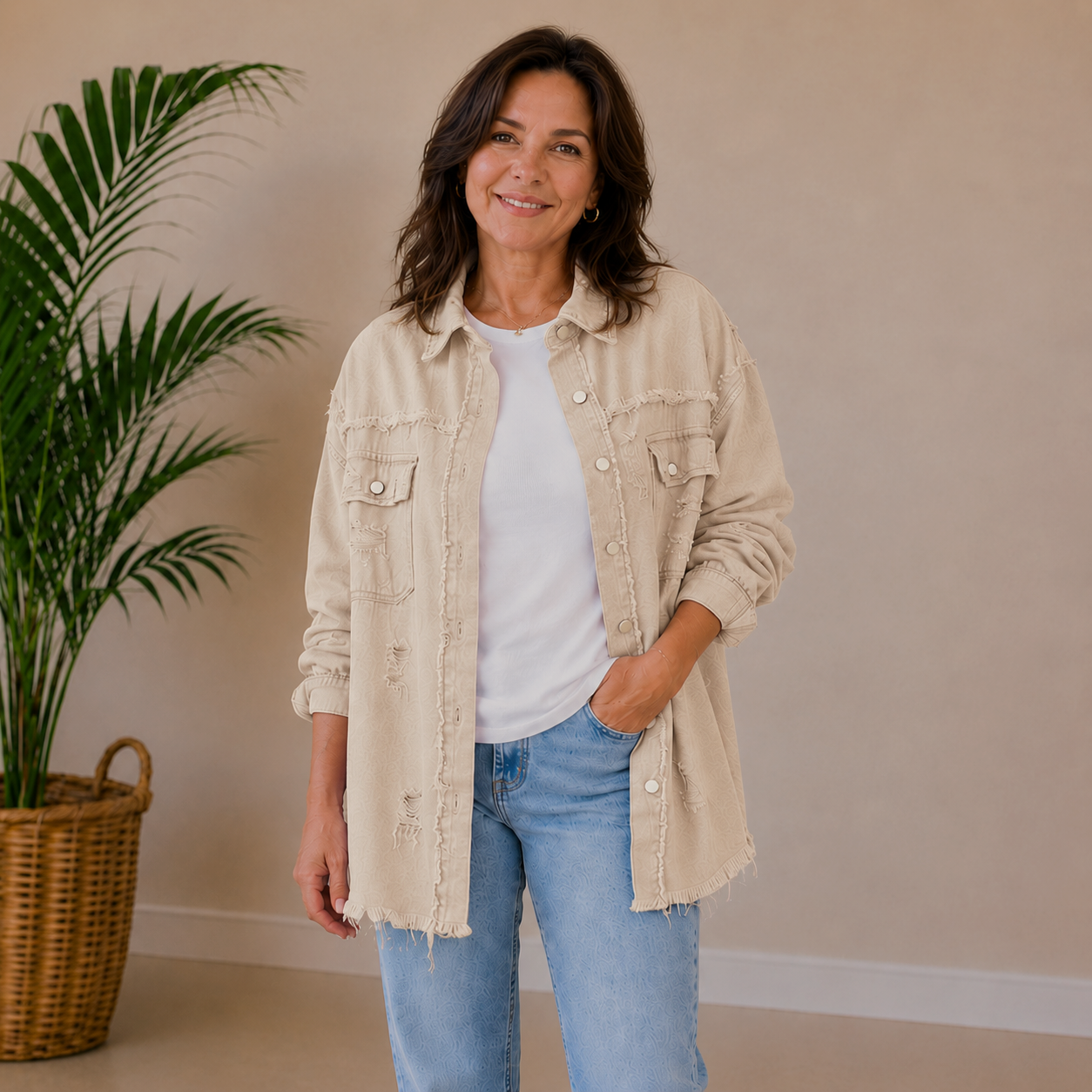 Kara | Oversized Frayed Denim Jacket