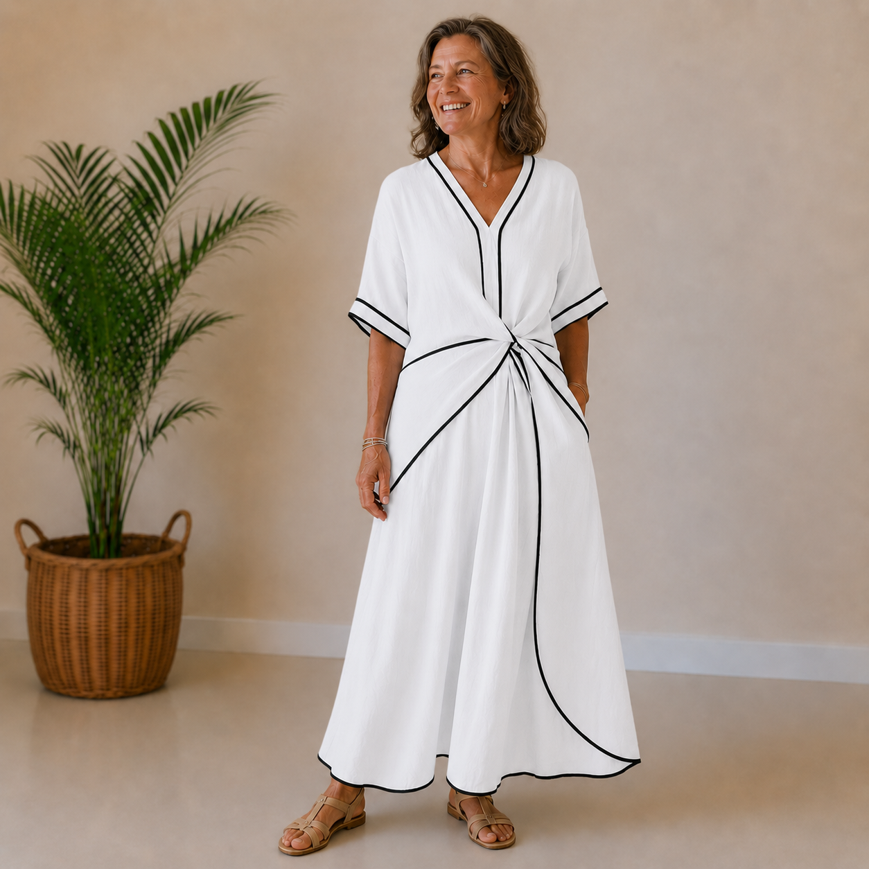 Celeste | Contrast Trim Midi Dress